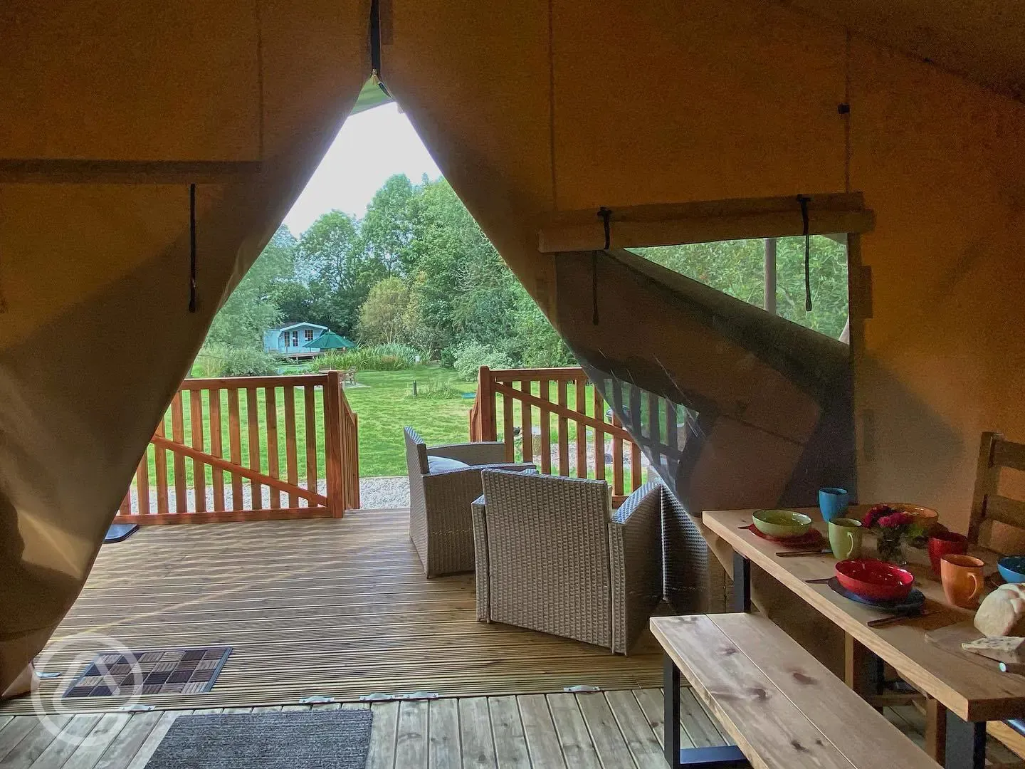 Safari tent dining area and veranda