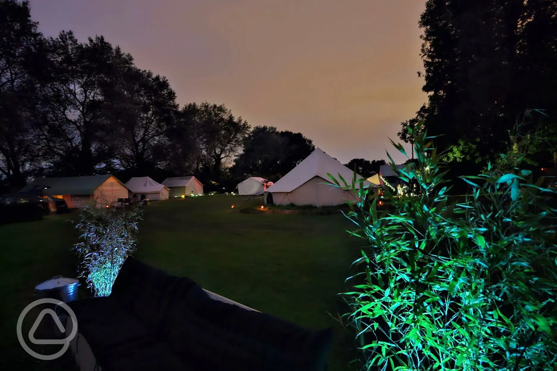 Bell tents at night