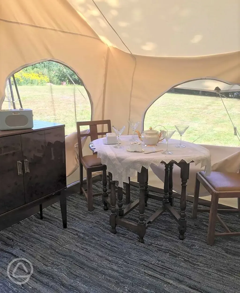 Canvas tent dining area 