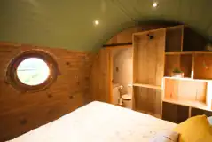 Pheasant's Roost glamping pod double bedroom and ensuite