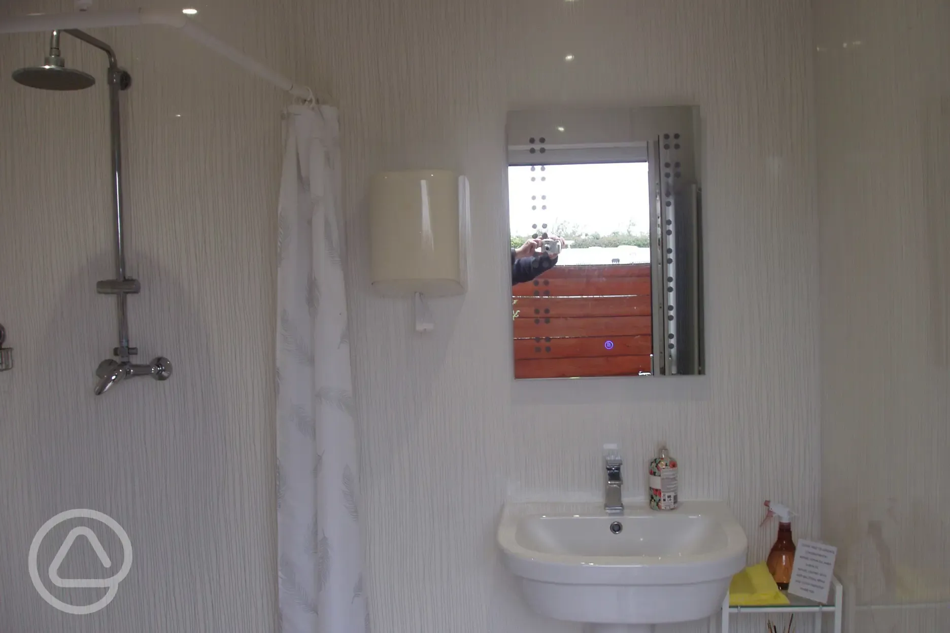 Shower with mirror and sink