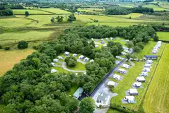 Aerial view of the campsites and woodland area