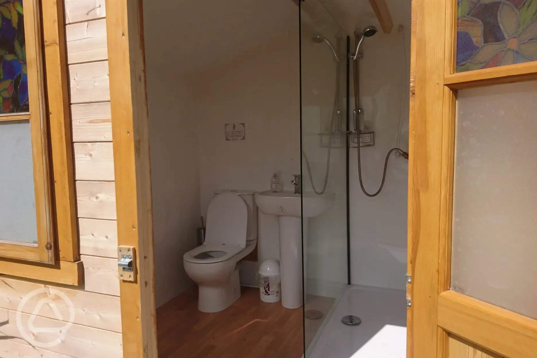 One of the individual shower-toilet units. Inside lockable 