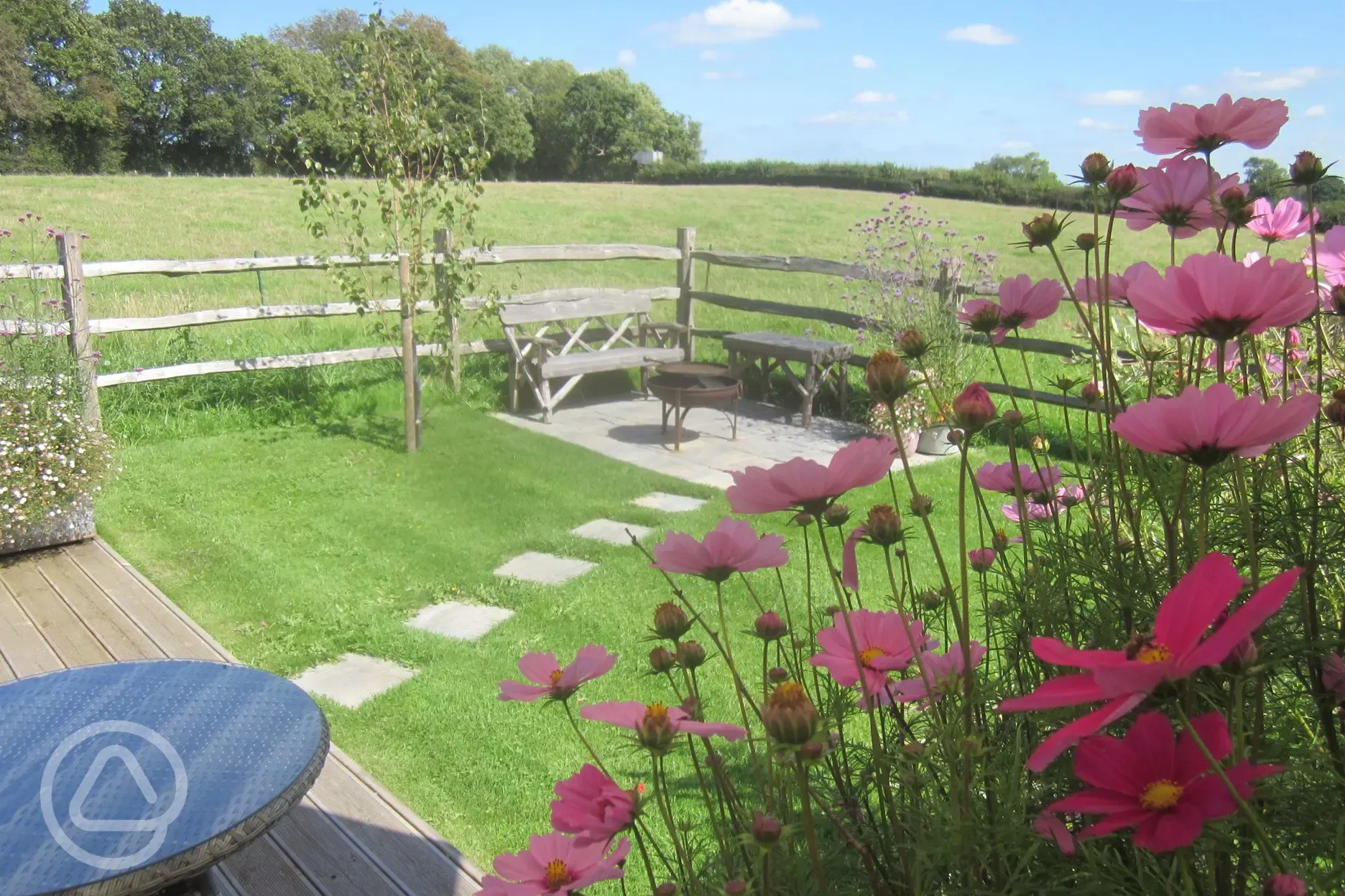 Outdoor seating area and fire pit