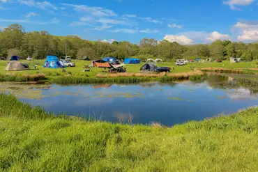 Non electric grass pitches by the wildlife pond at High Hall Campsite