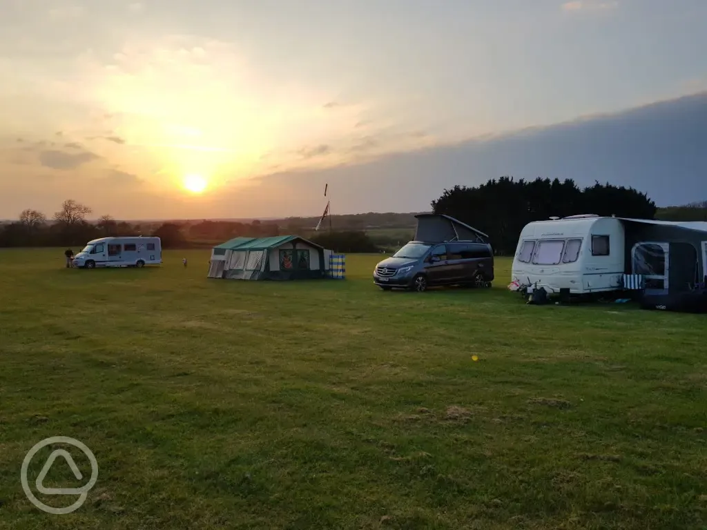 Camping fields at sunset