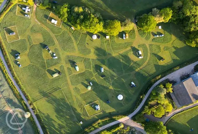 Aerial view of Buckland Farm Camping