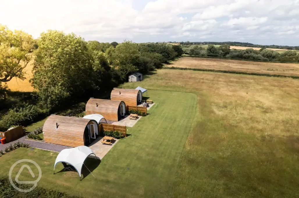 Aerial of the ensuite glamping pods