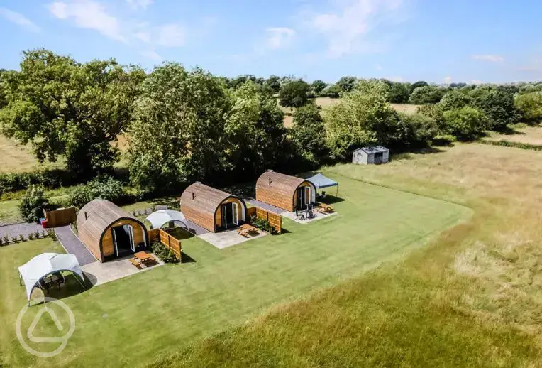 Aerial of the ensuite glamping pods
