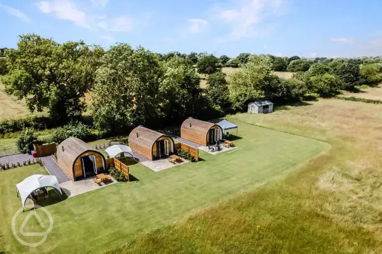 Aerial of the ensuite glamping pods