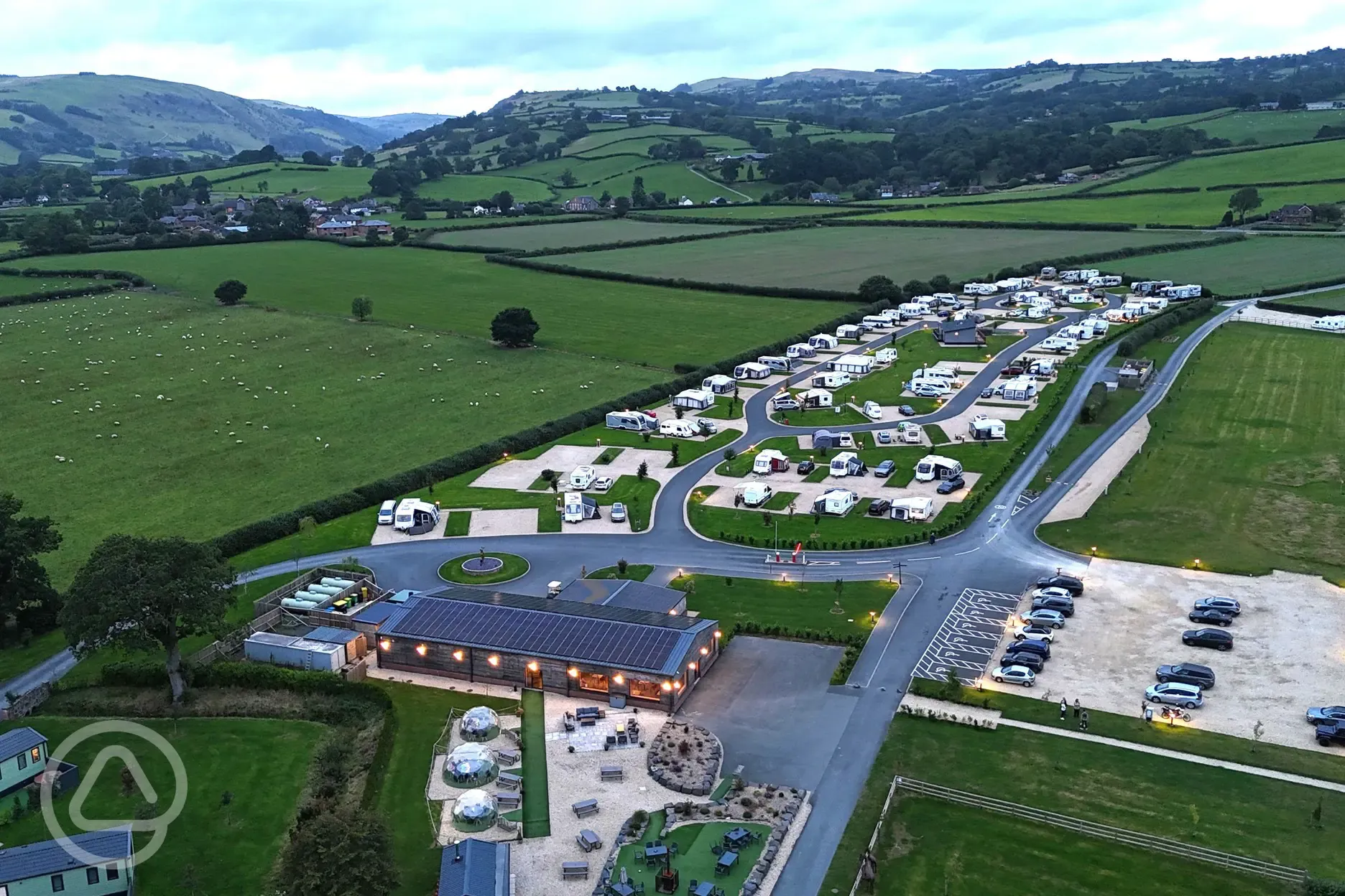 Aerial of the site at dusk