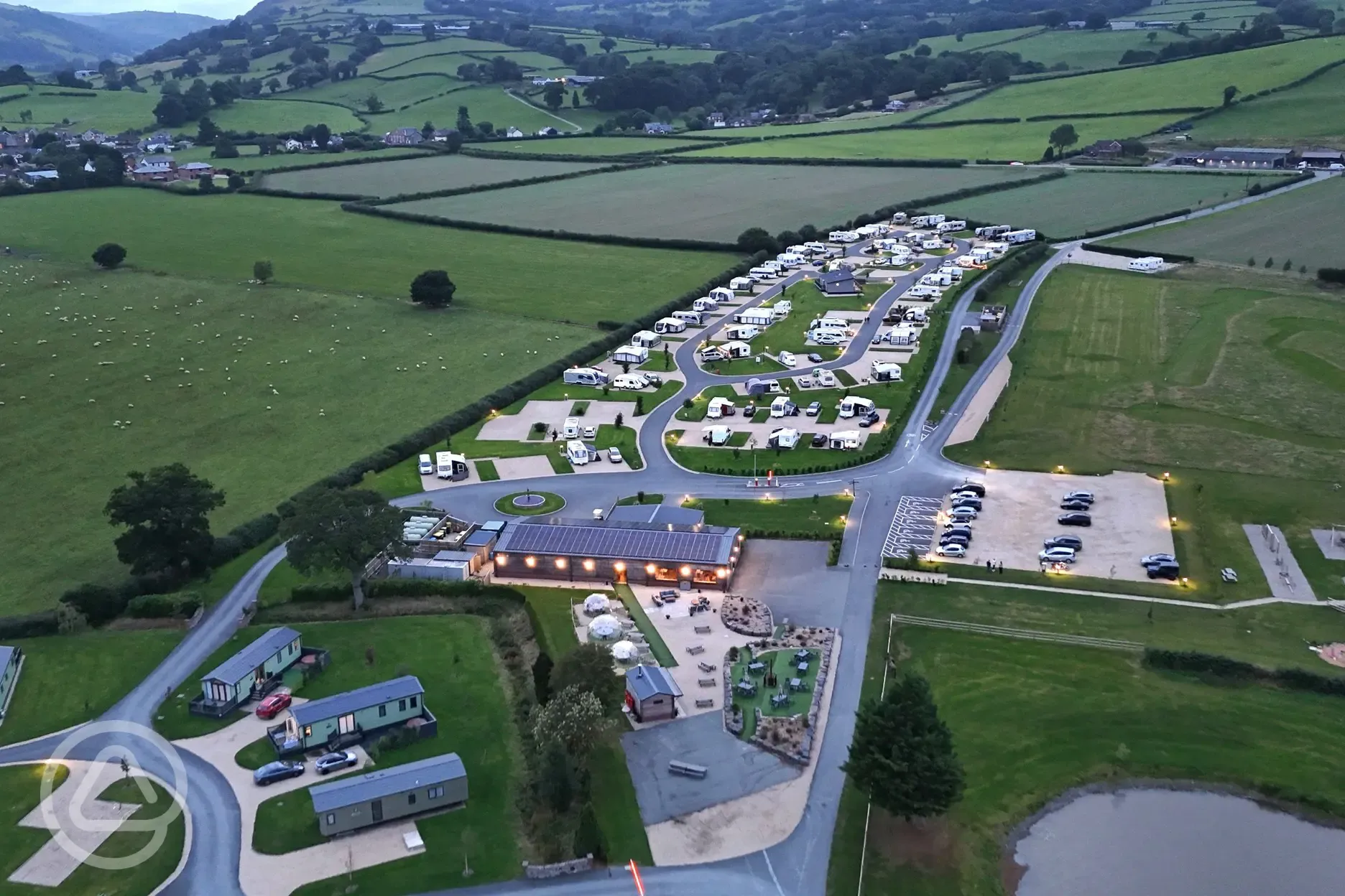 Aerial of the site at dusk