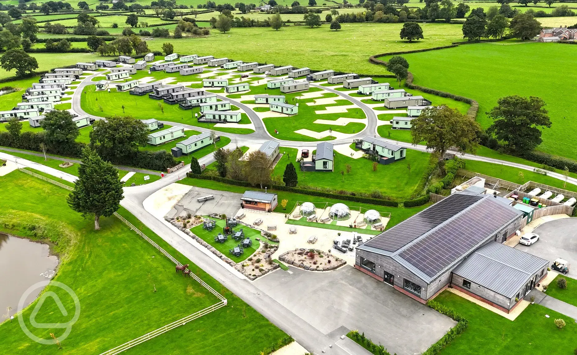 Aerial of the facilities block and fields around Meadow Springs