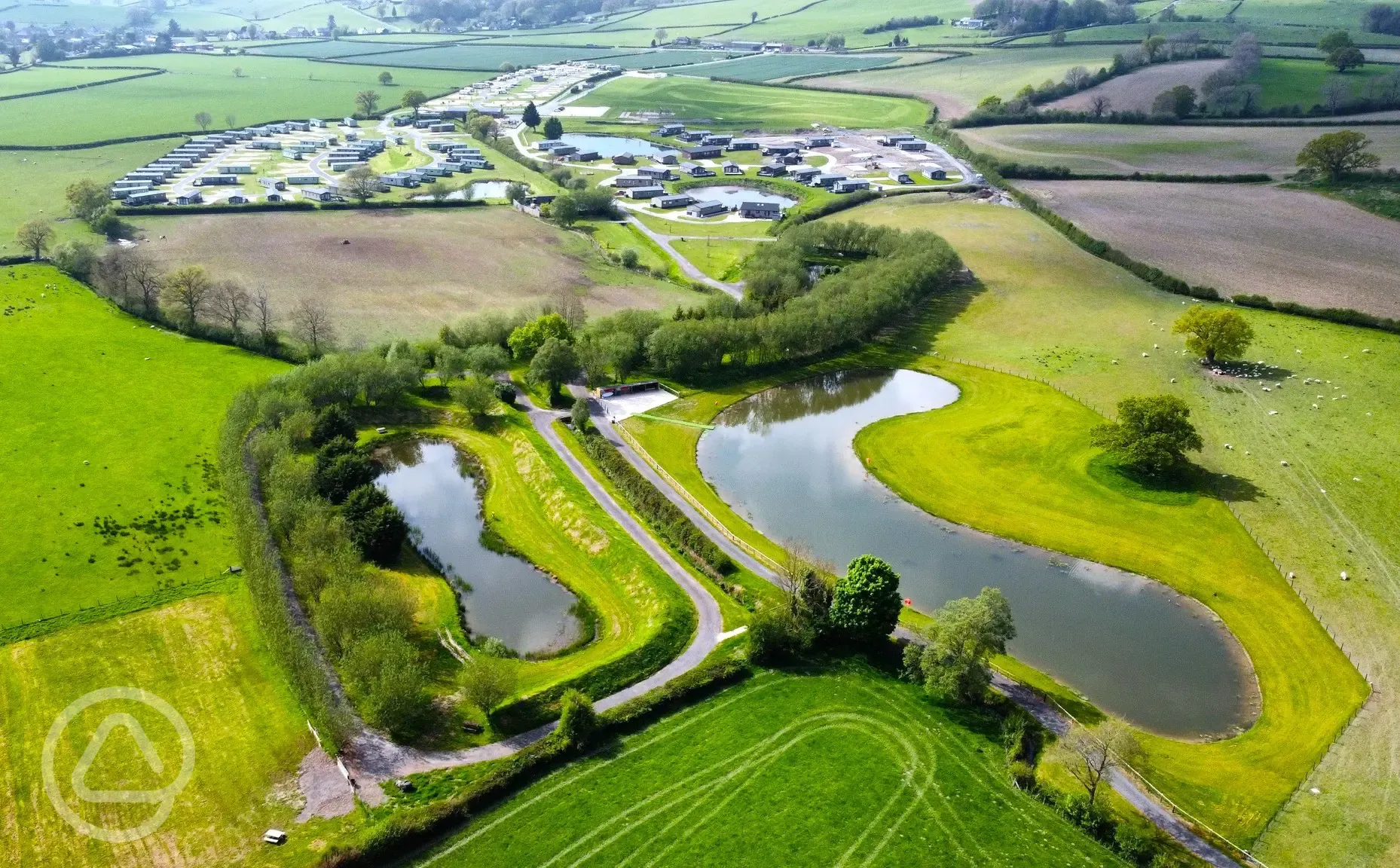 Aerial of the lakes and surrounding countryside