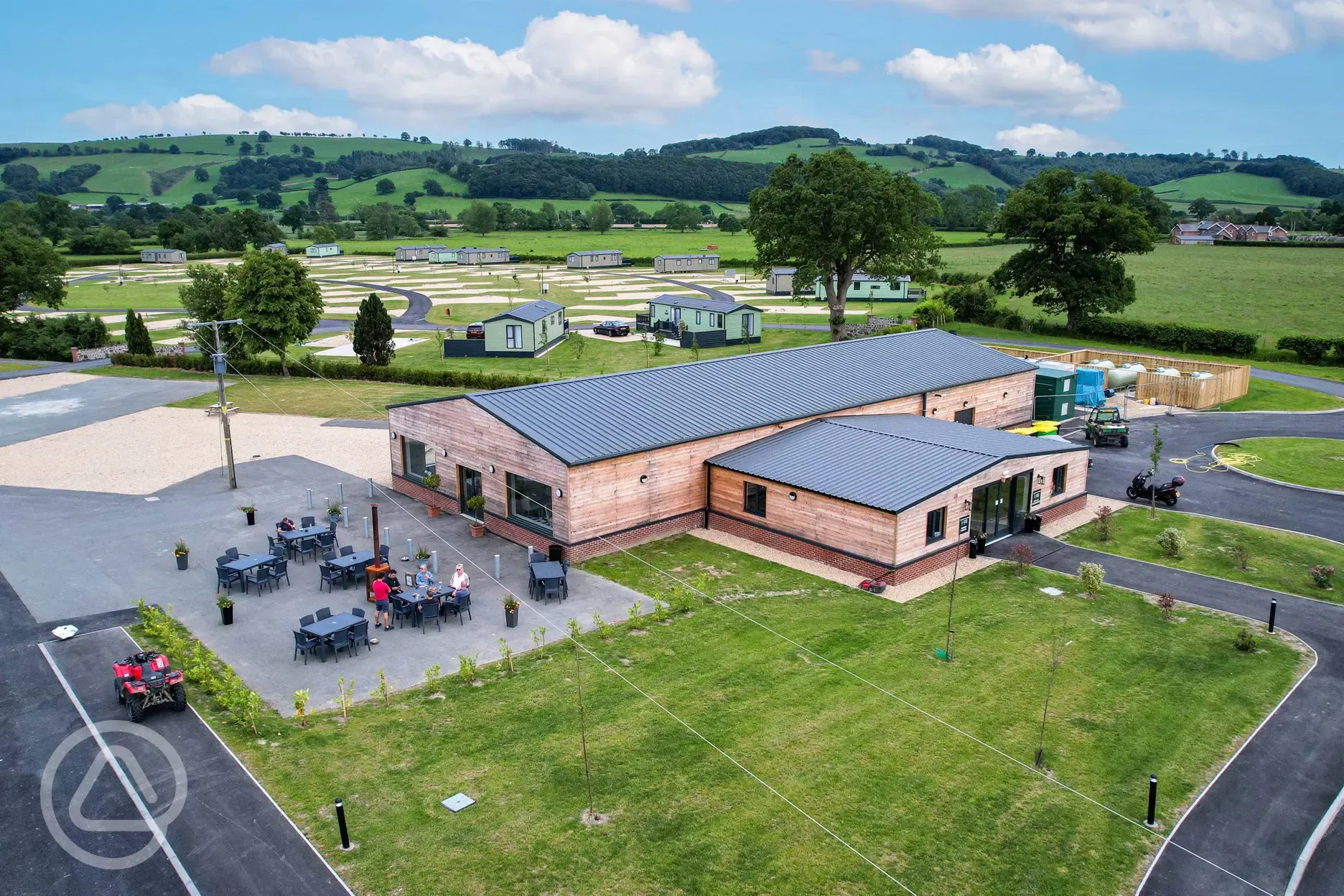 Reception and restaurant with outdoor seating