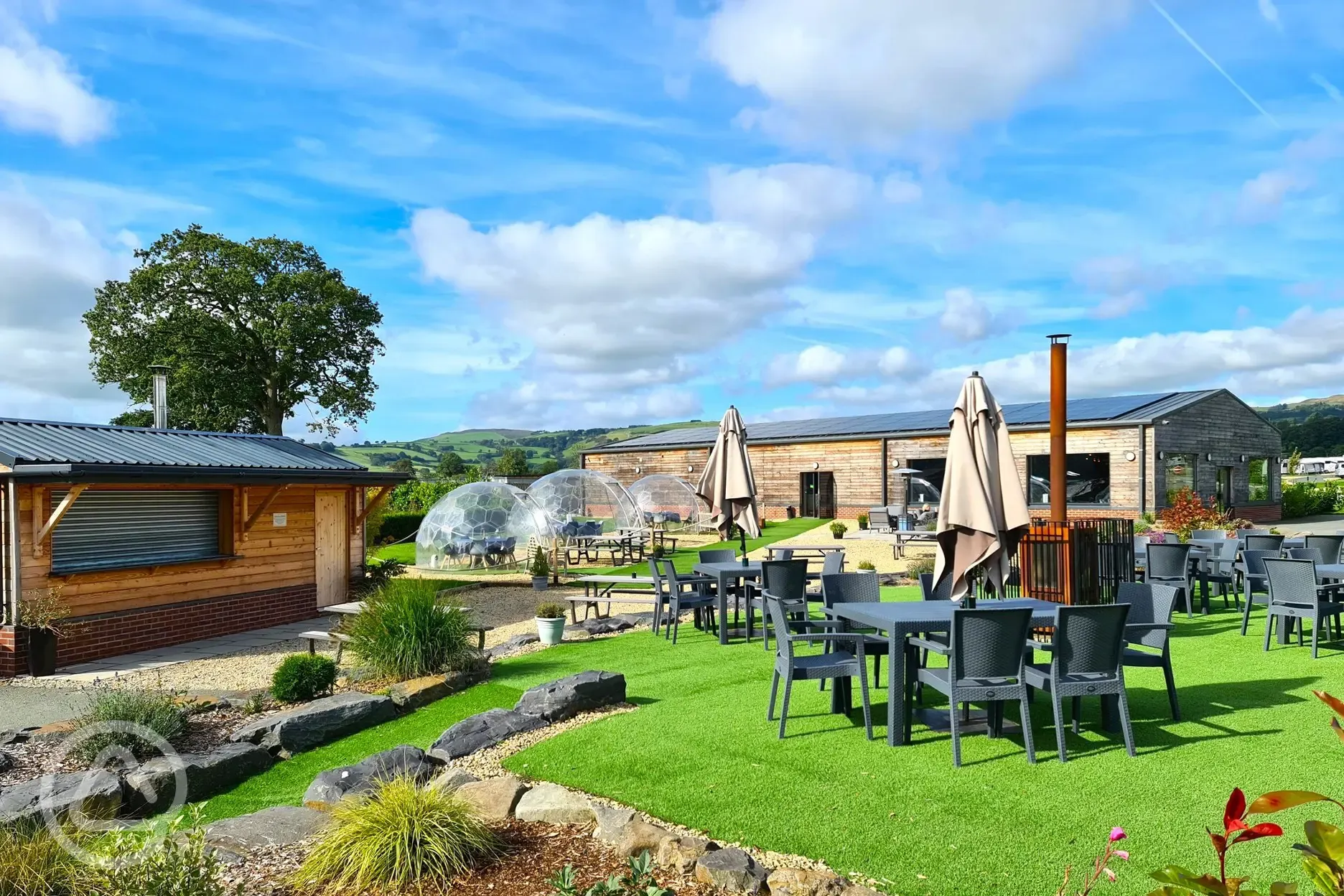 Outdoor dining area and domes