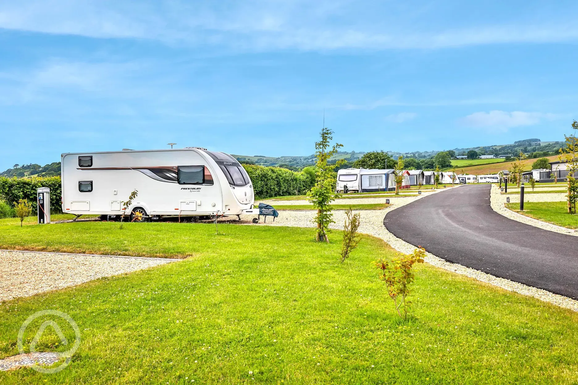Fully serviced hardstanding pitches with countryside views
