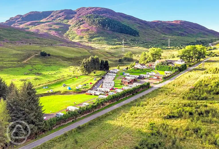 Overview of the grass pitches at Glengoulandie Camping