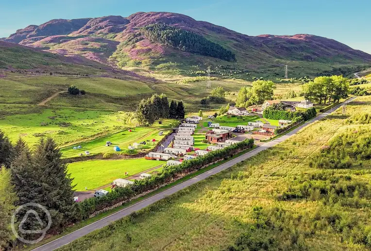 Glengoulandie Camping and Caravanning with Dùn Coillich in the background