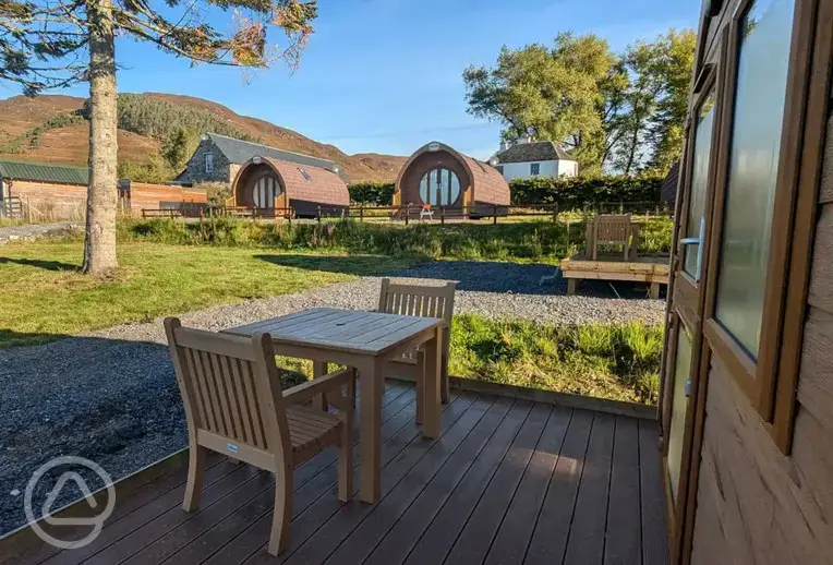 View of the glamping pods at Glengoulandie Camping and Caravanning