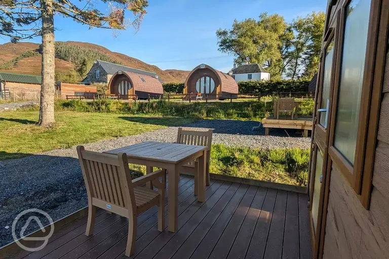 View of the glamping pods at Glengoulandie Camping and Caravanning