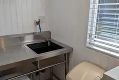 Shepherd's hut sink and plug in cool box