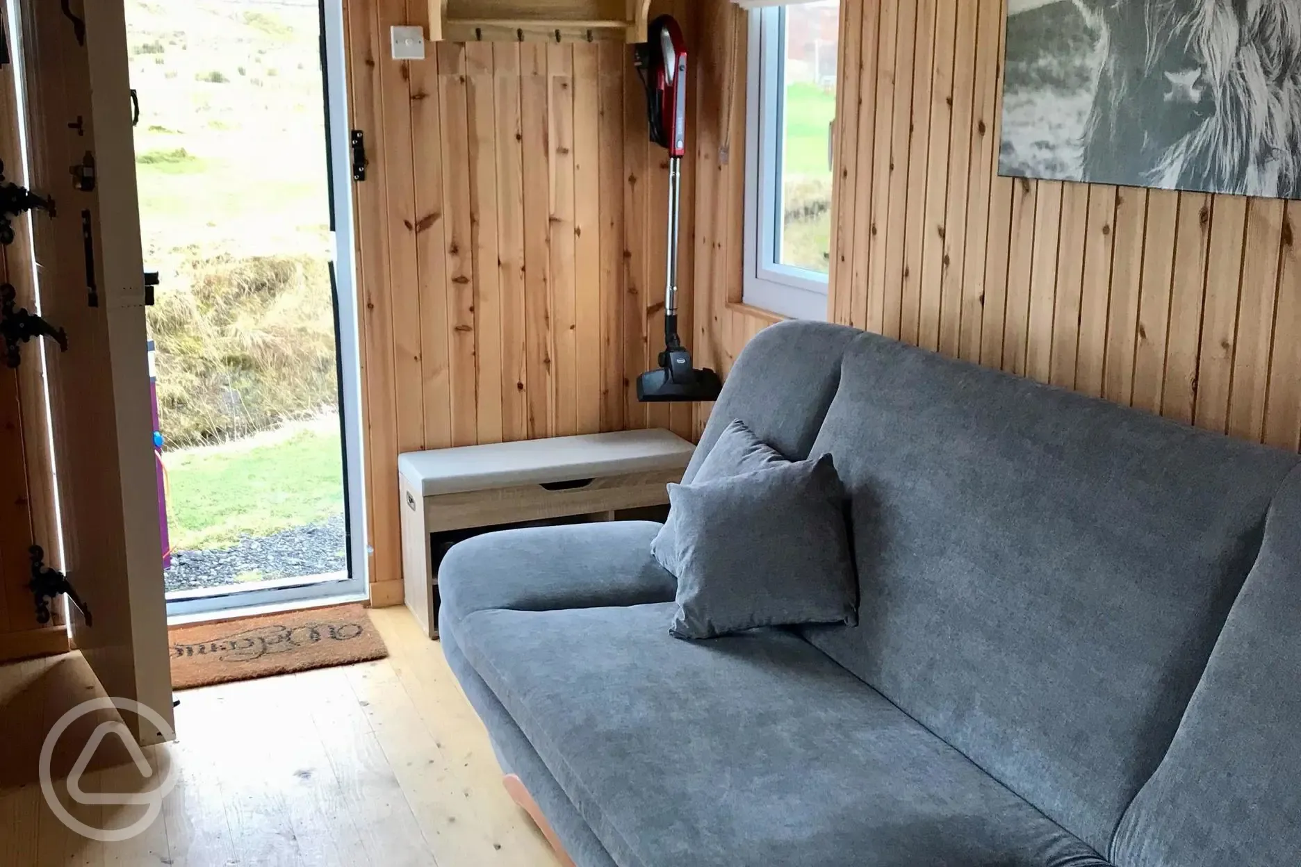 Shepherds hut - interior with sofa bed