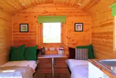 Shepherd's hut twin beds with electric sockets Shepherd's hut twin beds with electric sockets