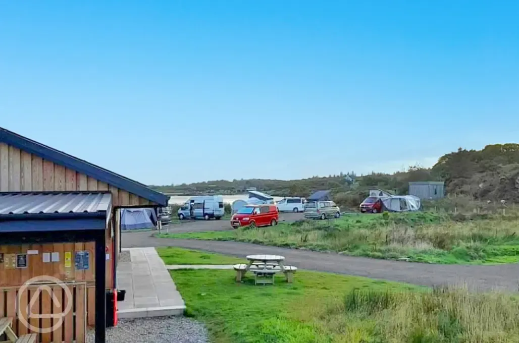 Facilities block and hardstanding pitches