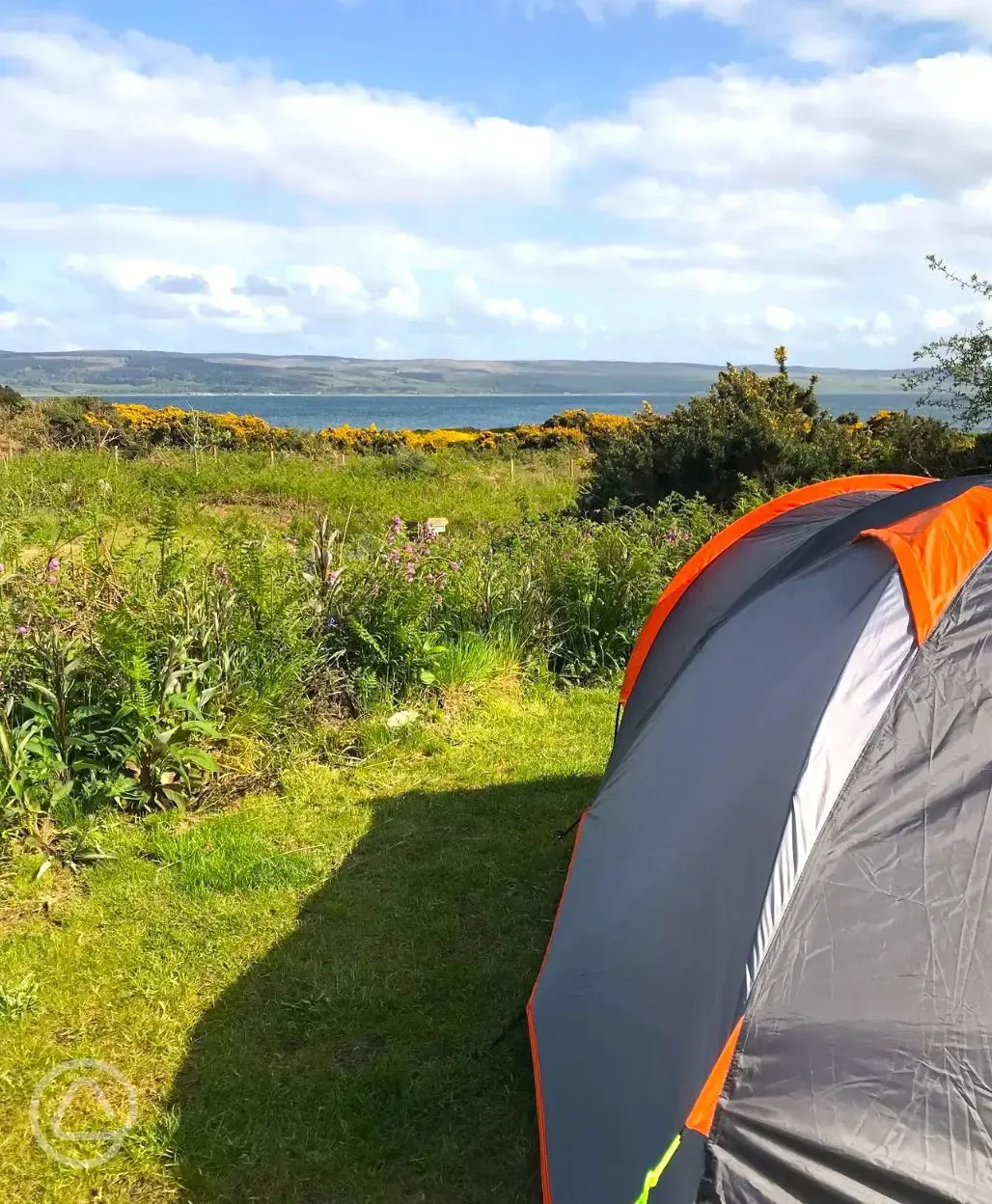 Small non electric grass tent pitches with sea views