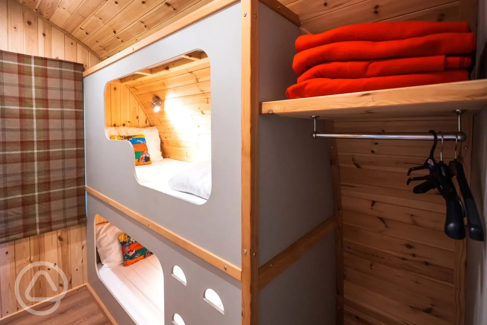 Chimpanzee large ensuite glamping pod bunk beds and wardrobe space