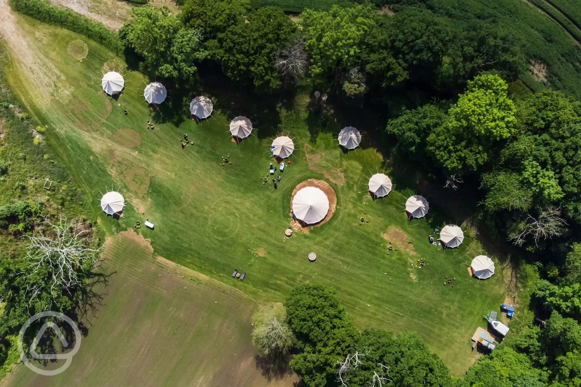 Aerial of the bell tents