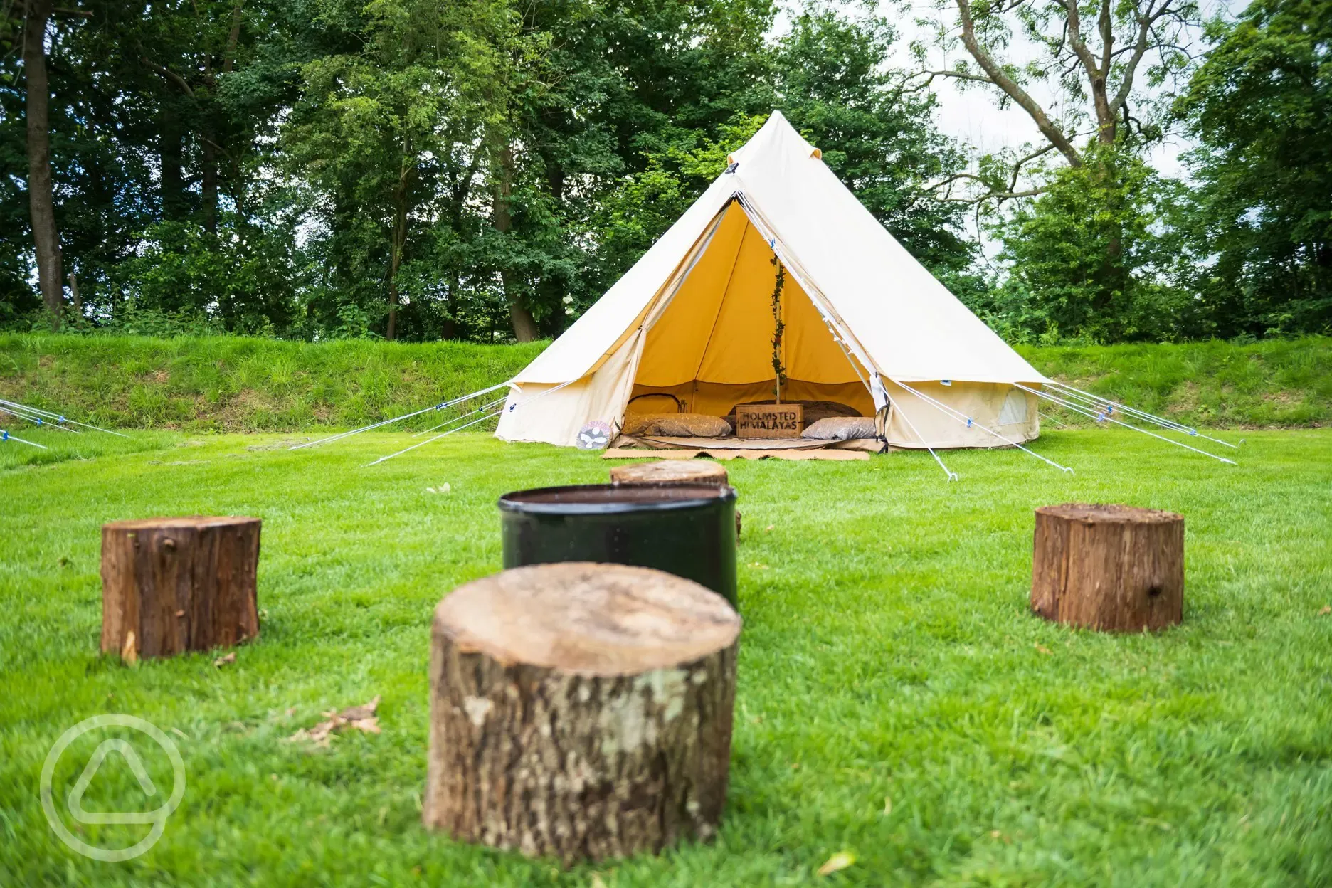 5m furnished bell tent and fire pit