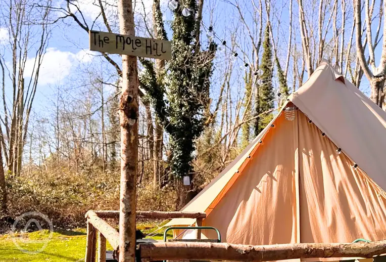The Mole Hill bell tent with outdoor lighting