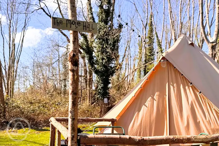 The Mole Hill bell tent with outdoor lighting