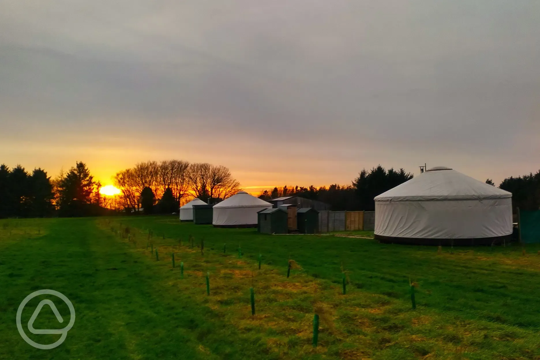 Yurts at sunset