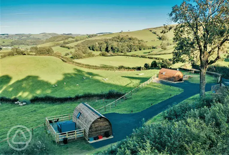 Wigwam pods and countryside views