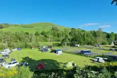 Overview the pitches at Bonnie Park with countryside views