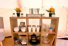 Bell tent interiors with cooking equipment and utensils Bell tent interiors with cooking equipment and utensils