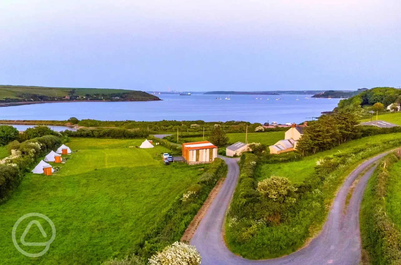 Aerial of the site by the beach