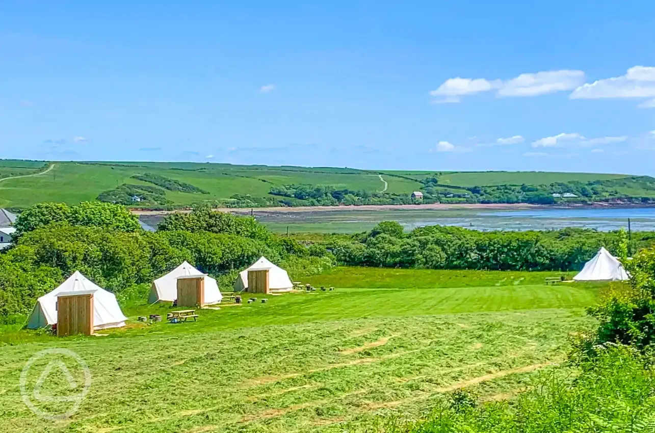 Bell tents by the coast