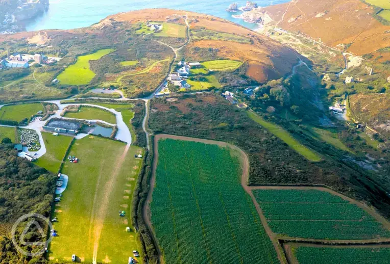 Aerial of the campsite and coast