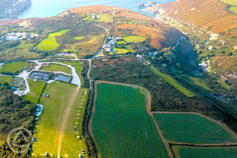Aerial of the campsite and coast