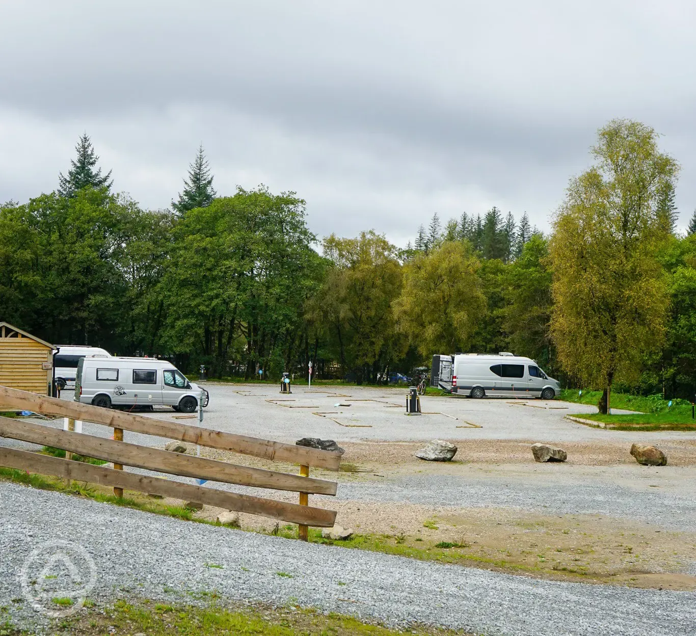 Electric hardstanding pitches with wooden marked pitch boundaries