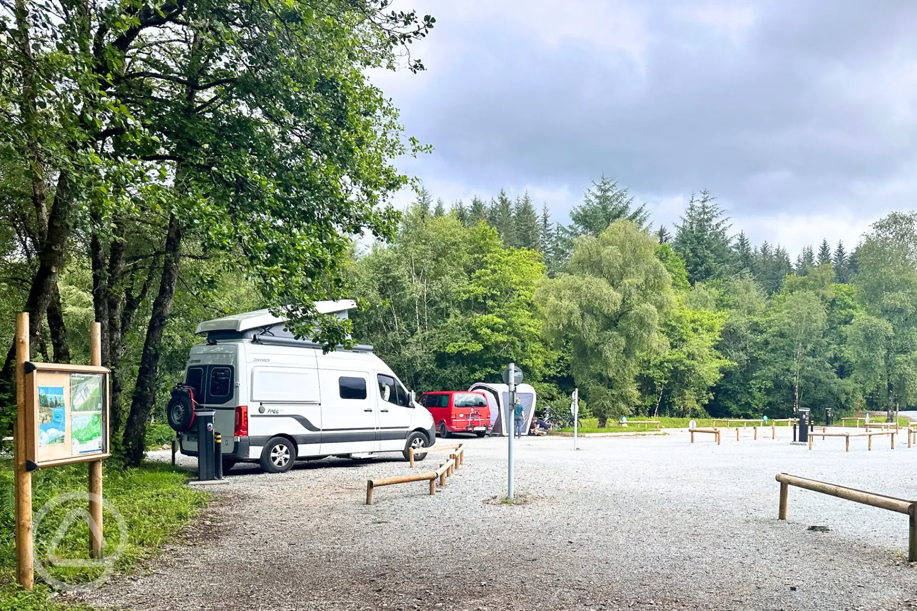 Electric hardstanding pitches with wooden marked pitch boundaries