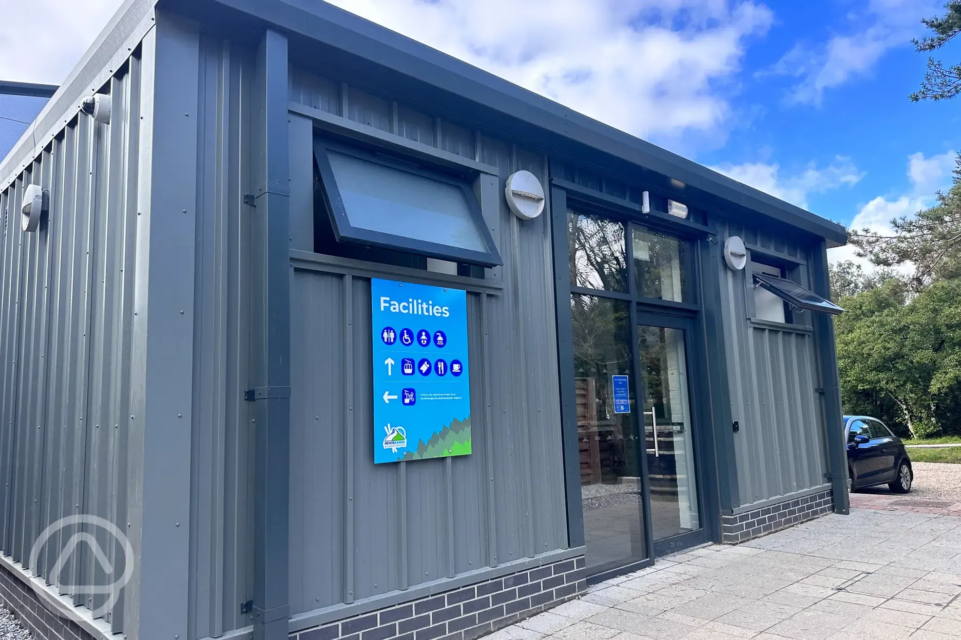 Facilities block with male and female bathrooms