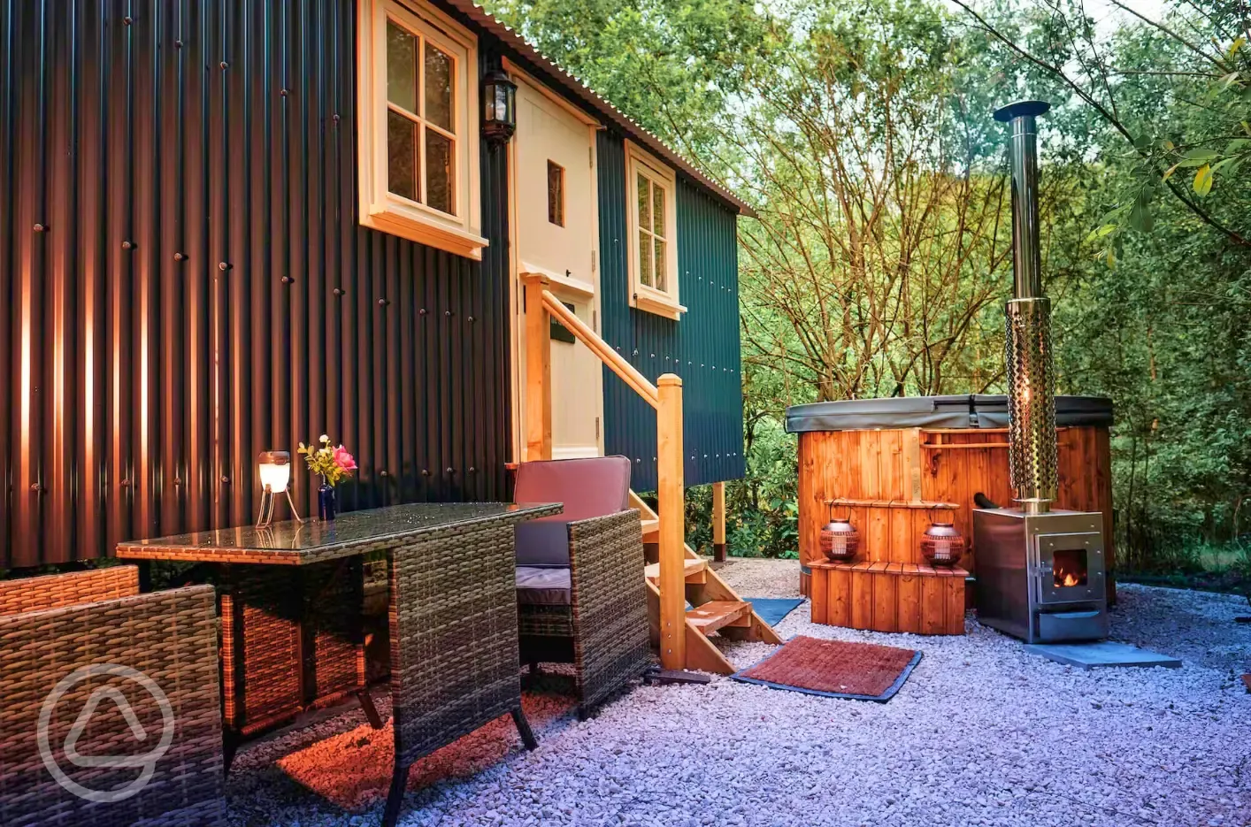 Shepherd's hut and hot tub