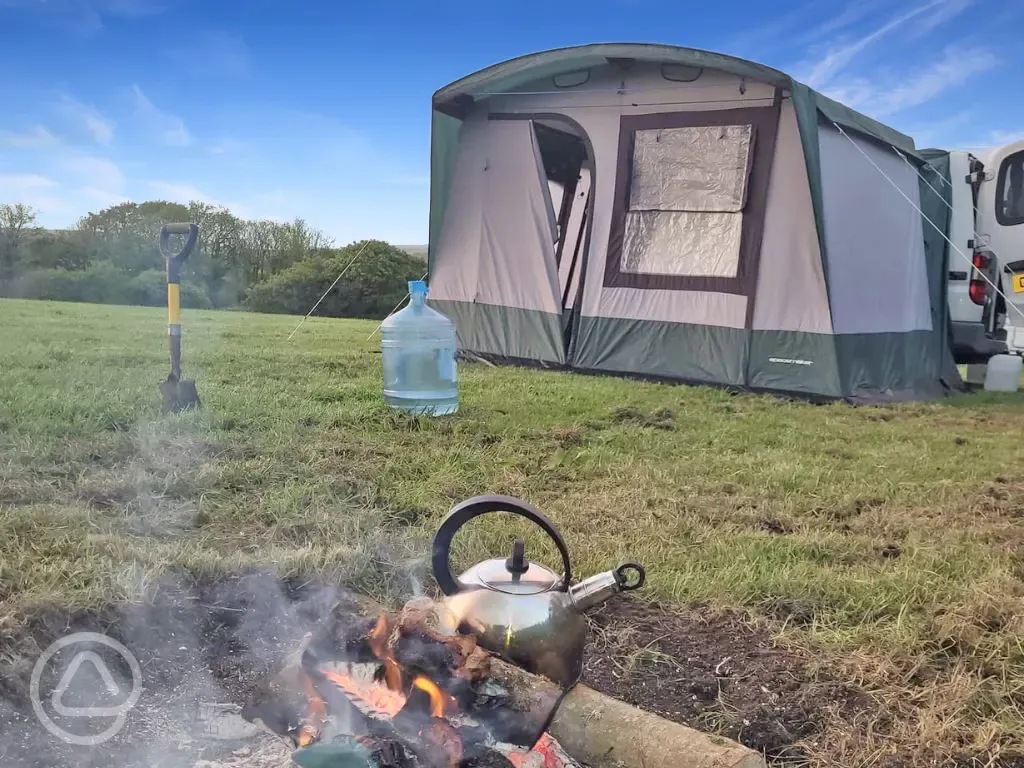 Grass pitches with a fire pit