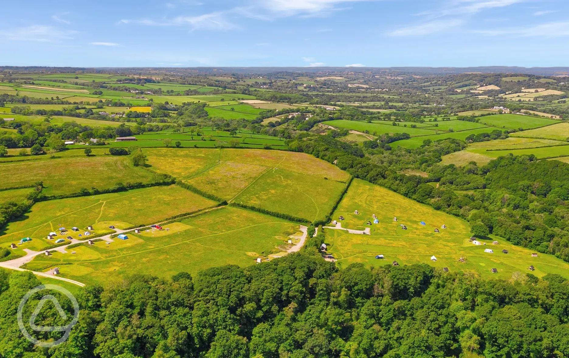 Aerial view of the campsite and countryside