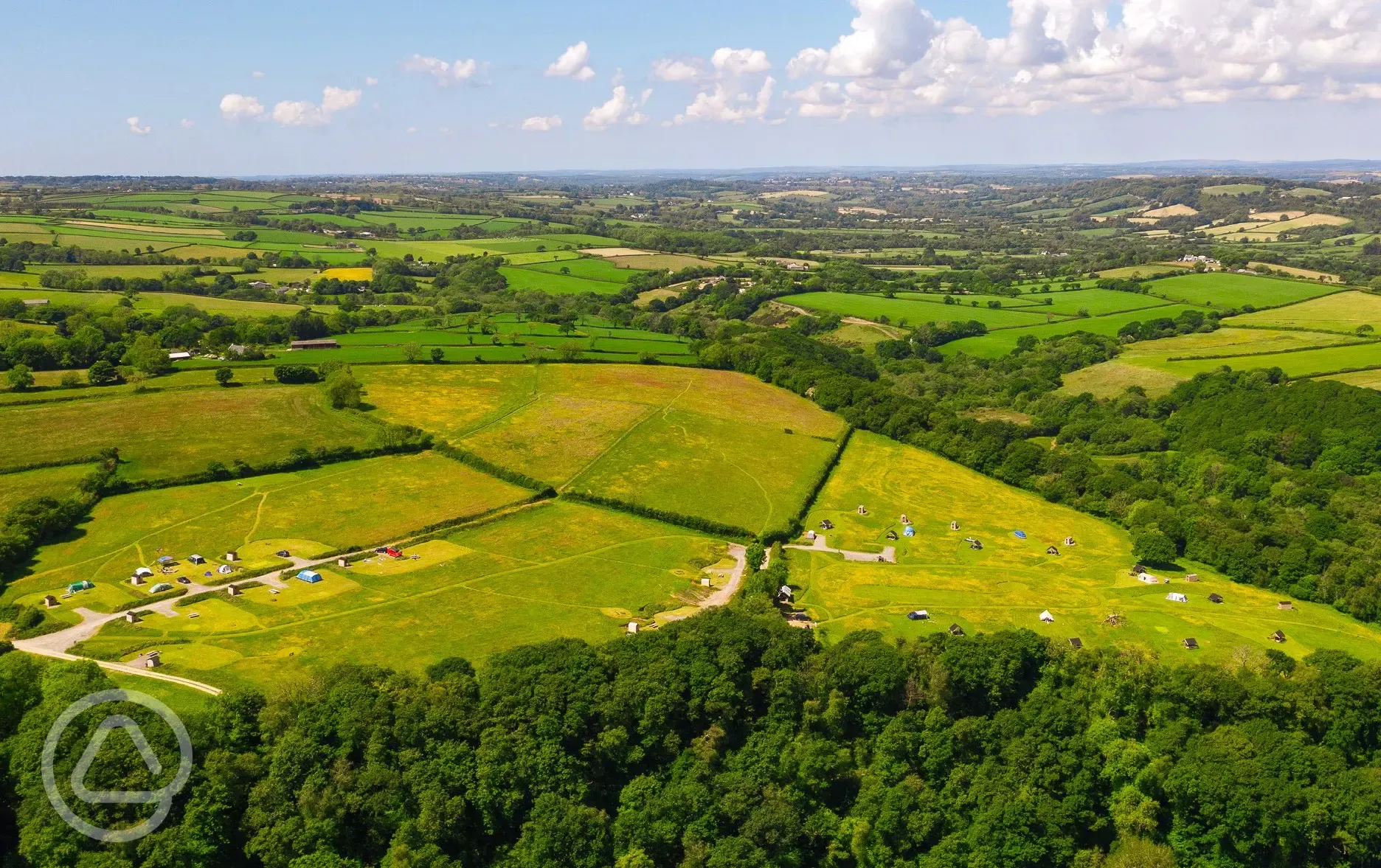 Aerial view of the campsite and countryside